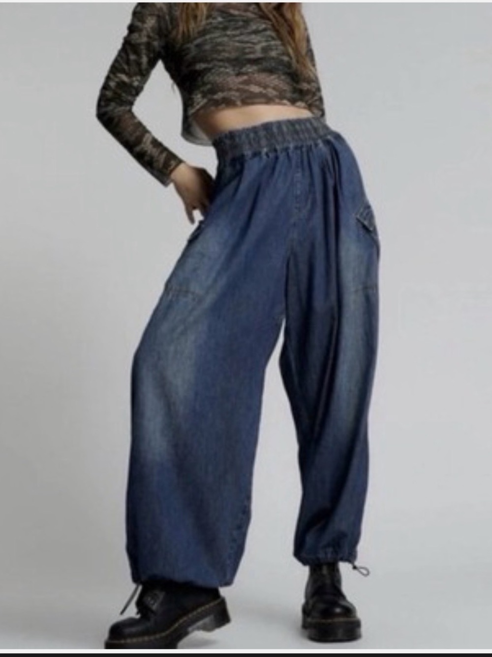 One Teaspoon x Free People Denim Parachute Cargo Pants
